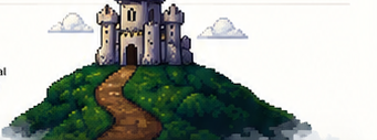A pixel-art castle on a hill